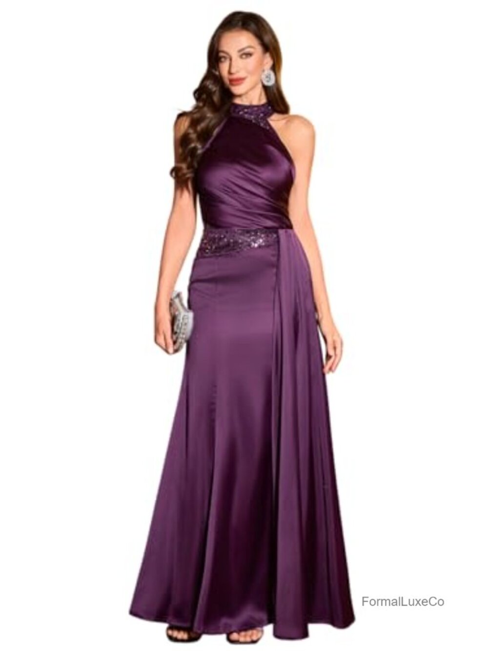 Satin Beaded Glitter Sequin Mermaid Evening Gown Corset Party Dress